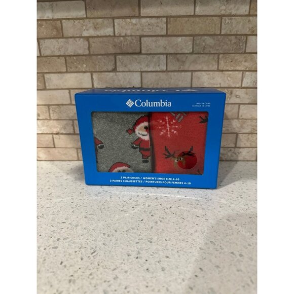 NIB - 2 Pair Women's Columbia Holiday “Santa” & "Reindeer" Cushioned Socks 4-10 - Picture 1 of 2